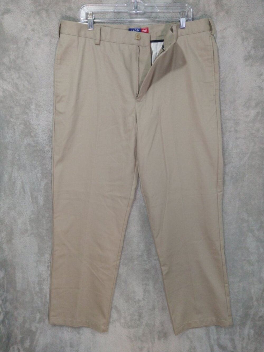 Izod Pants Men 36x32 Beige American Chino Flat Front Classic Non Iron Cotton